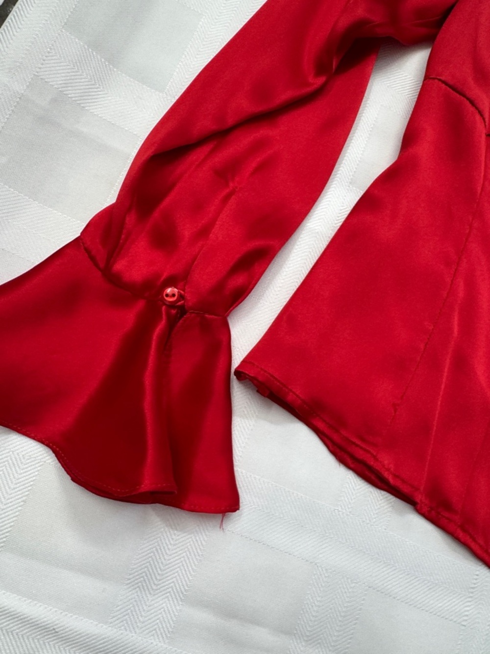 Anne Klein Red Satin Ruffled Button-Front Blouse - Picture 4 of 16